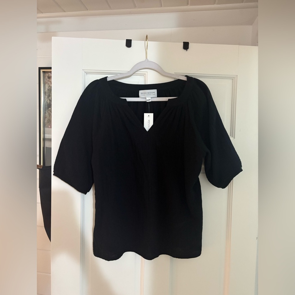 100% Cotton Brand New Tags Brenda Beddome Elegant Black Women's Blouse